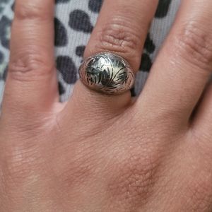 Antique Etched Dome Sterling Silver Ring